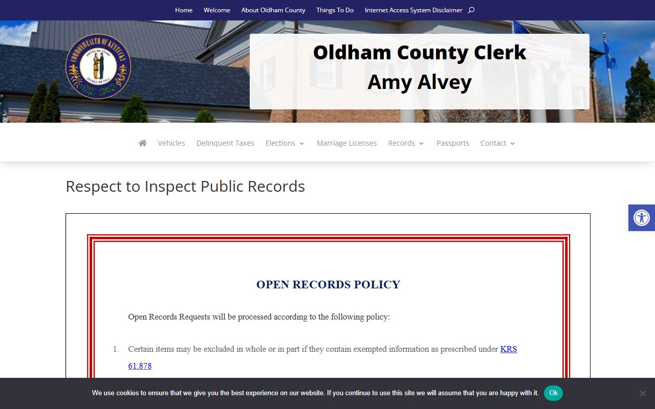 Oldham County Circuit Court Clerk records and county clerk open records policy