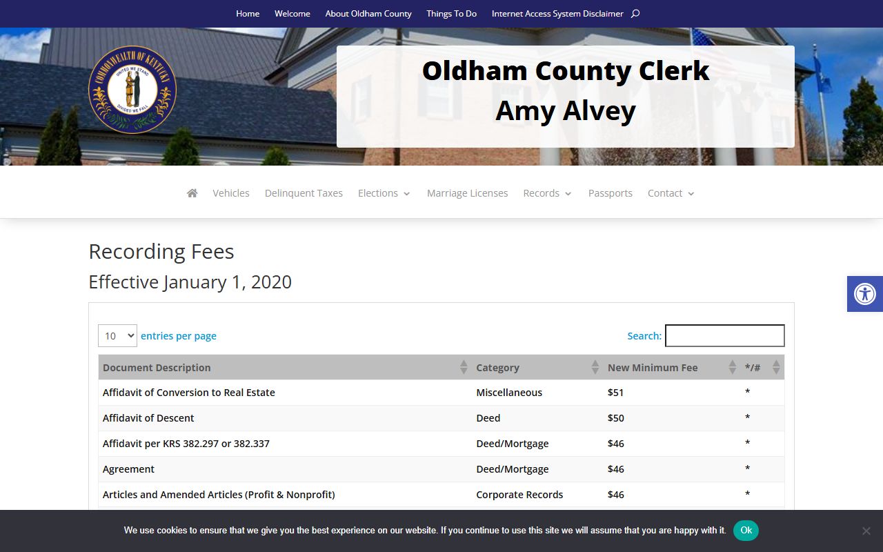 Oldham County Circuit Court Clerk records and county clerk recording fees