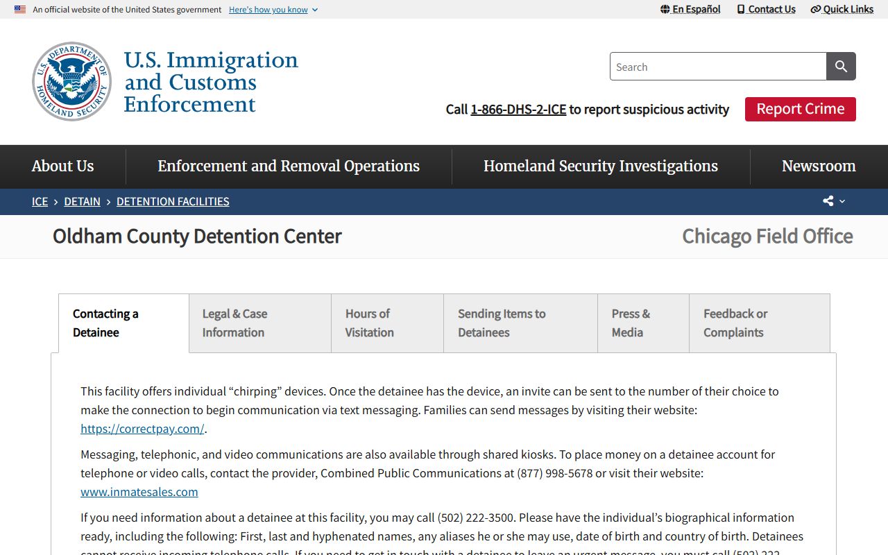 Oldham County inmate records ICE detention facility profile